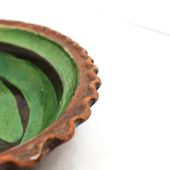 VTG Patamban Hand Painted Dolphin MX Folk Art Green/Brown Glazed Pottery Platter - Picture 5 of 10